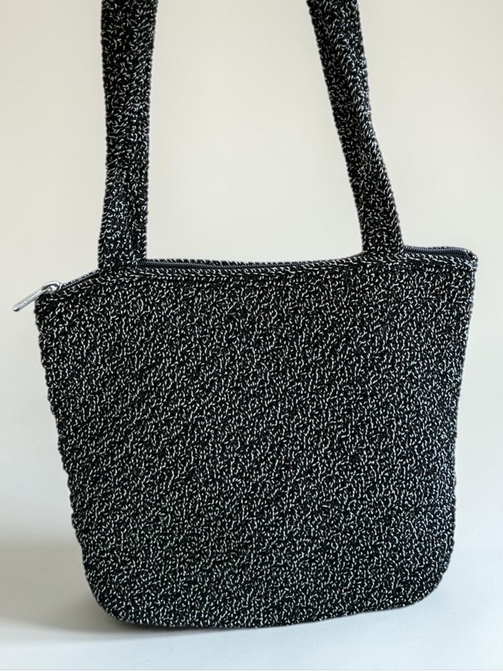 The Sak Elliott Lucca Crochet Tote Bag Black White Boho Shoulder